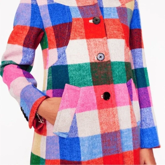 Boden Lincoln wool check coat multi color rainbow checkered coat jacket NWOT - Picture 3 of 11